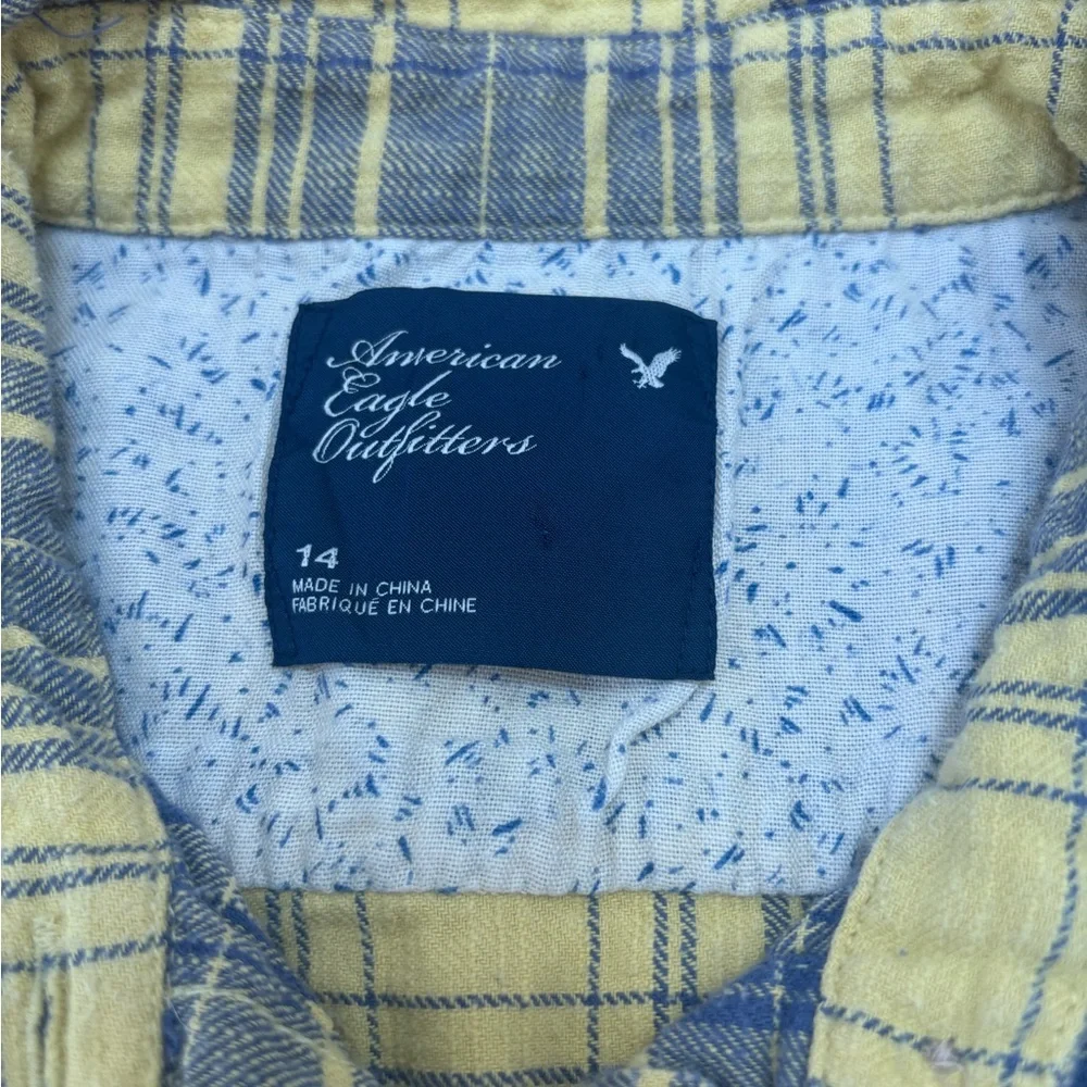 American Eagle Outfitters Yellow and Blue Checkered Shirt Kids size 14 Western